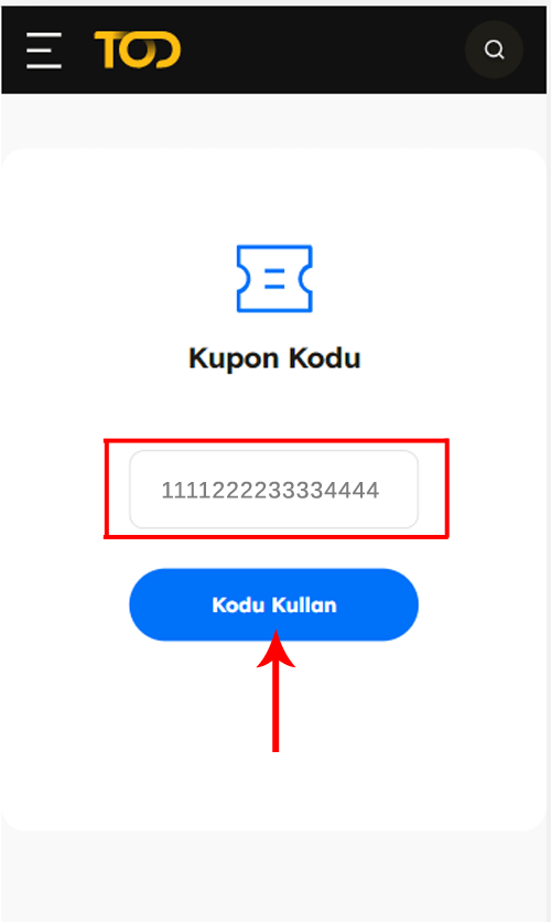Kupon kodu girişi