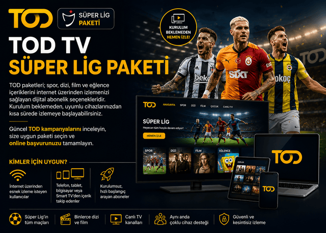 TOD TV Süper Lig Paketi 1 Aylık, 3 Ekran